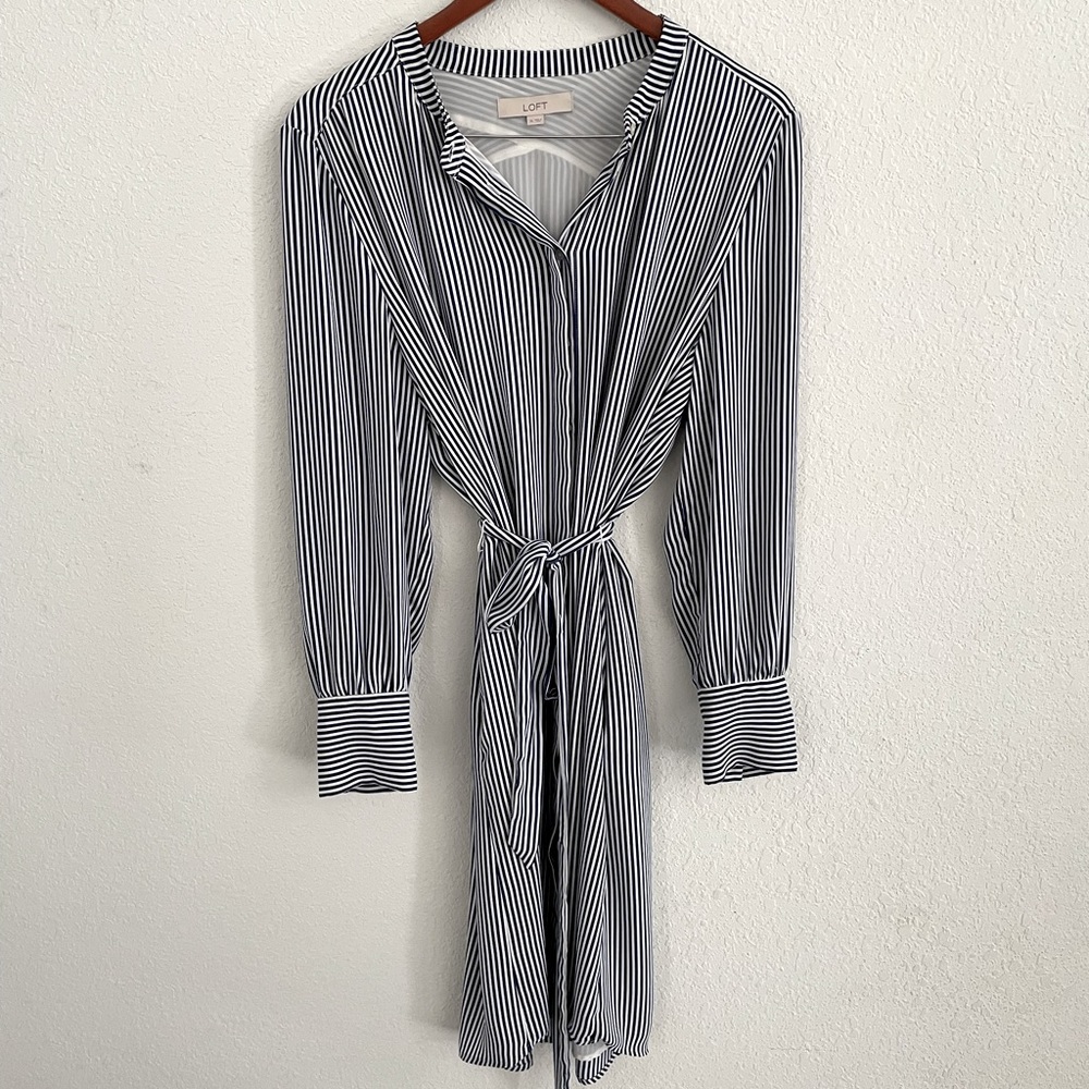 LOFT Tie Waist Striped Dress